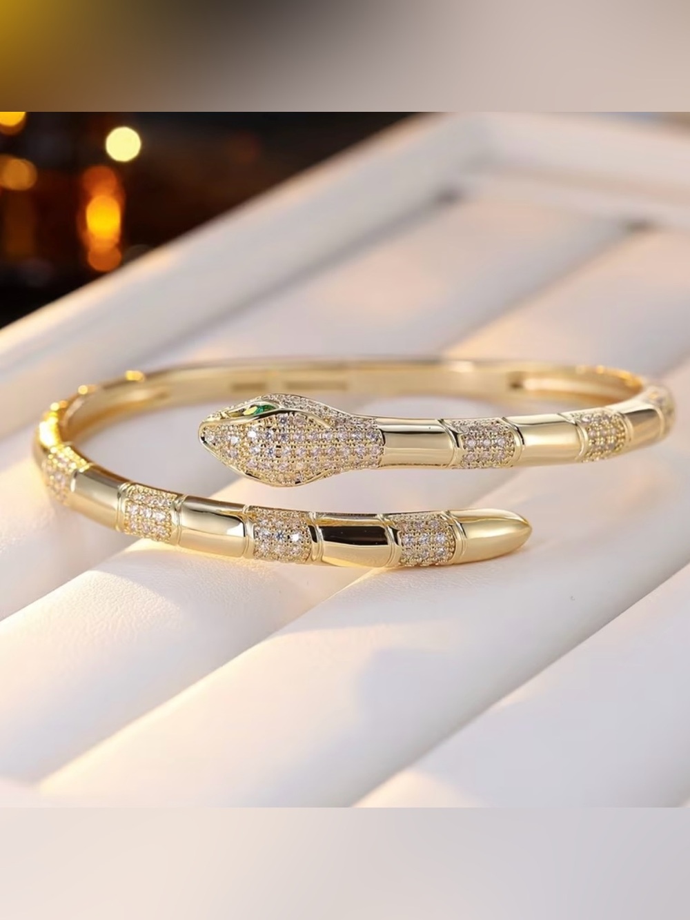 NEW! Gold Snake Head Crystal Bangle Bracelet 🐍 B2-113 - Picture 2 of 3